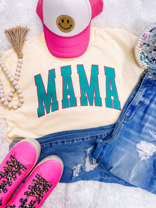 Summer Teal Neon Mama Graphic Tee Comfort Colors