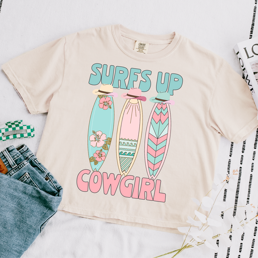 Surfs Up Cowgirl Cropped Comfort Colors Graphic Tee