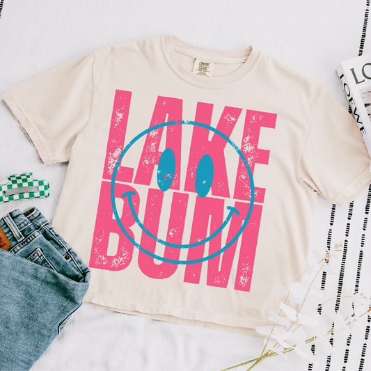 Lake Bum Smiley Cropped Comfort Colors Graphic Tee