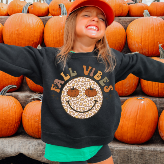 Fall Vibes Leopard Smiley Kids Sweatshirt