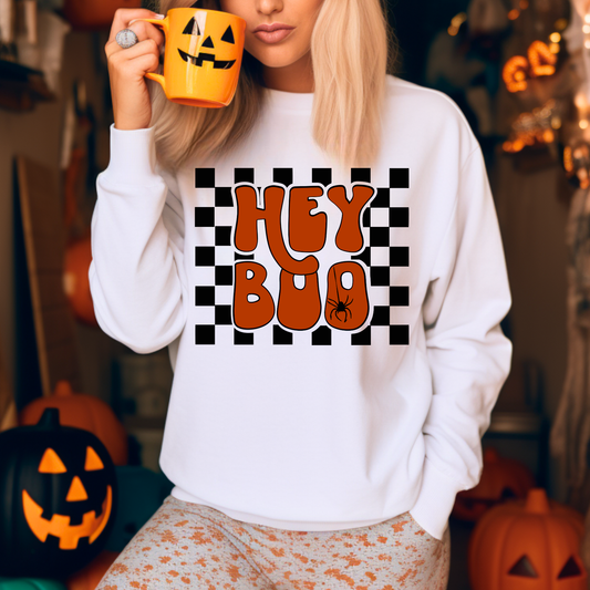 Checkered Hey Boo Halloween Sweatshirt