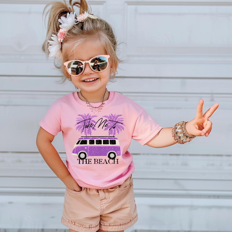 Take Me To The Beach Purple Kids Summer Graphic Tee