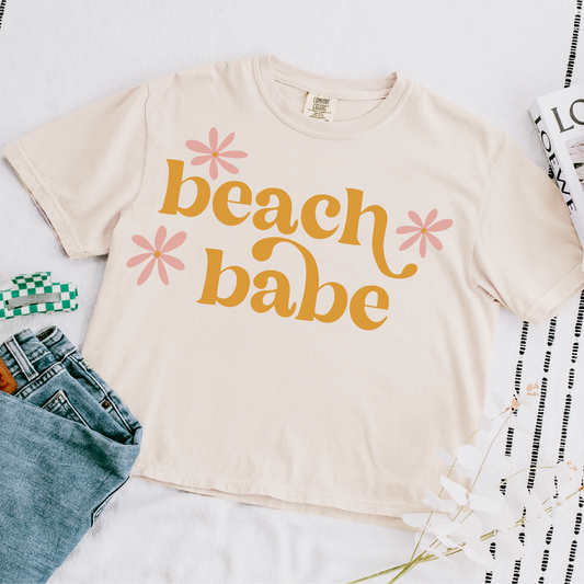 Beach Babe Floral Cropped Comfort Colors Graphic Tee