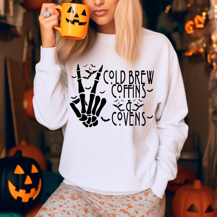 Cold Brew Coffins And Covens Halloween Sweatshirt