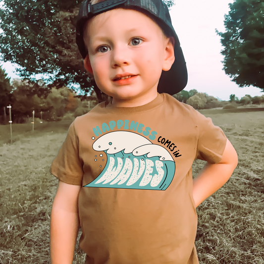 Happiness Comes In Waves Kids Summer Graphic Tee