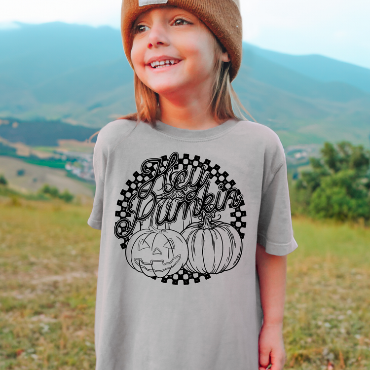 Hey Pumpkin Black Comfort Colors Youth Fall Graphic Tee