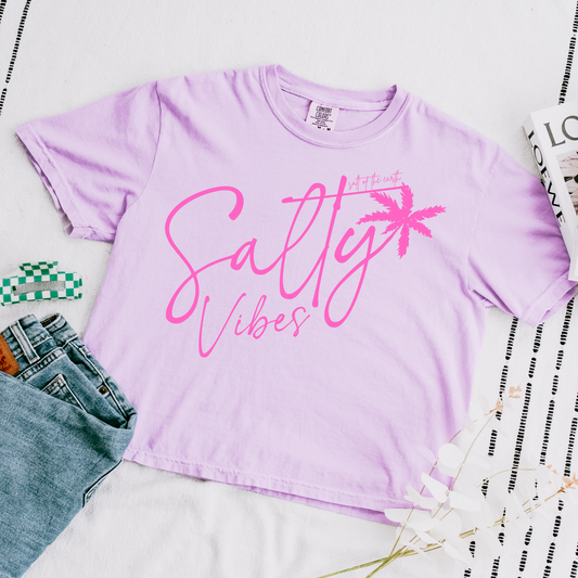 Salty Vibes Pink Cropped Comfort Colors Graphic Tee