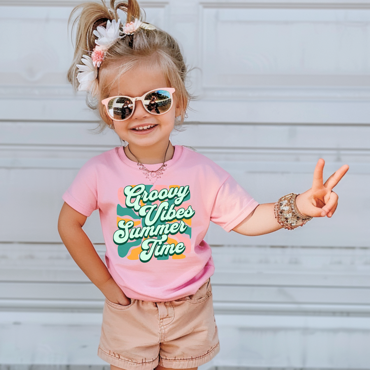 Groovy Vibes Summer Time Kids Summer Graphic Tee