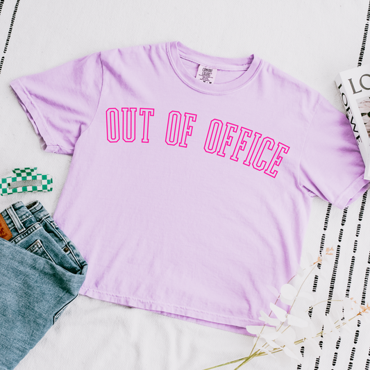 Out Of Office Pink Cropped Comfort Colors Graphic Tee