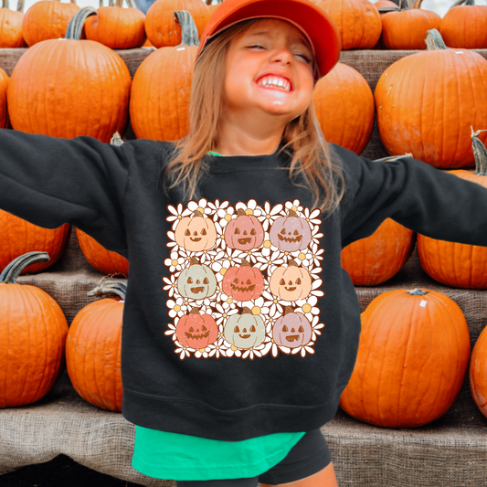 Pumpkin Floral Kids Sweatshirt