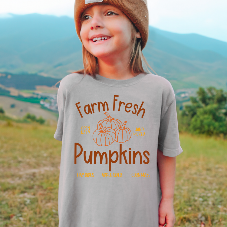 Farm Fresh Pumpkins Comfort Colors Youth Fall Graphic Tee