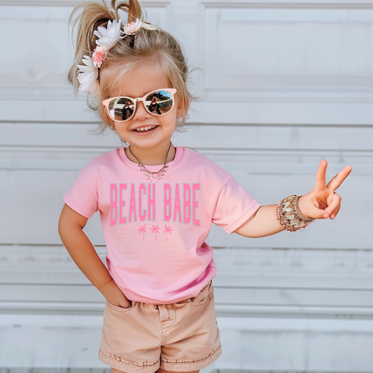 Beach Babe pink Kids Summer Graphic Tee