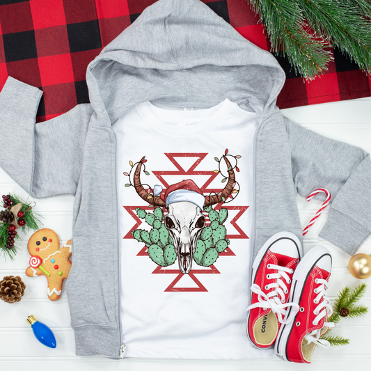 Cow Skull Christmas Kids Graphic Tee