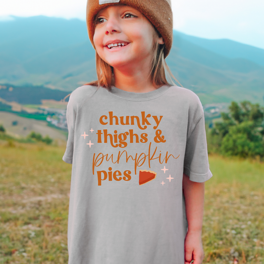 Chunky Thighs And Pumpkin Pies Comfort Colors Youth Fall Graphic Tee