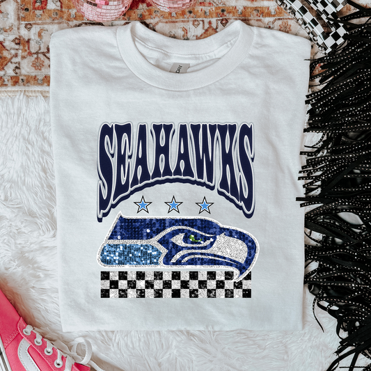 Faux Glitter Seahawks Graphic Tee