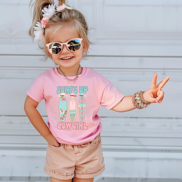 Surfs Up Cowgirl Kids Summer Graphic Tee