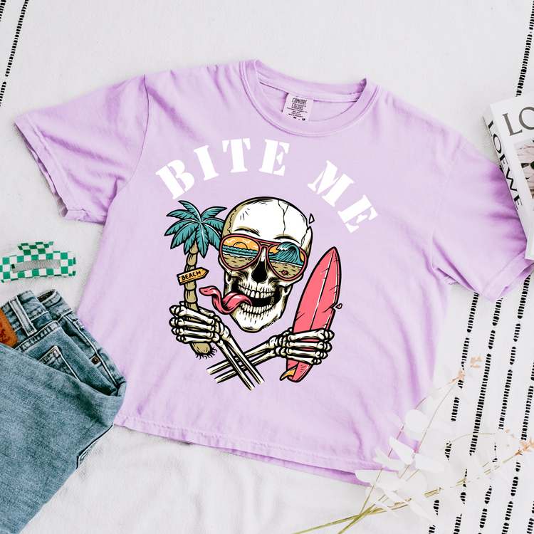 Bite Me Cropped Comfort Colors Graphic Tee