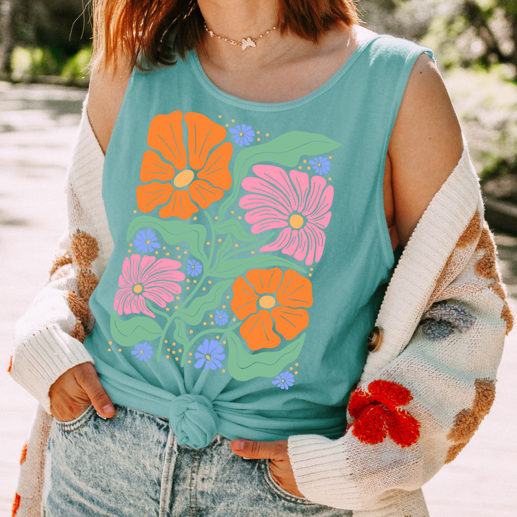 Floral Comfort Colors Tank Top