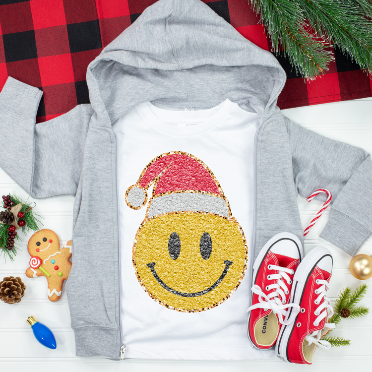 Smiley Santa Hat Christmas Kids Graphic Tee