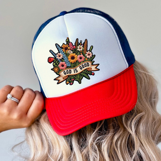 God Is Good Floral Otto Trucker Hat