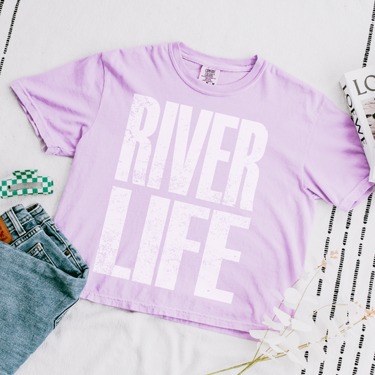 River Life White Cropped Comfort Colors Graphic Tee