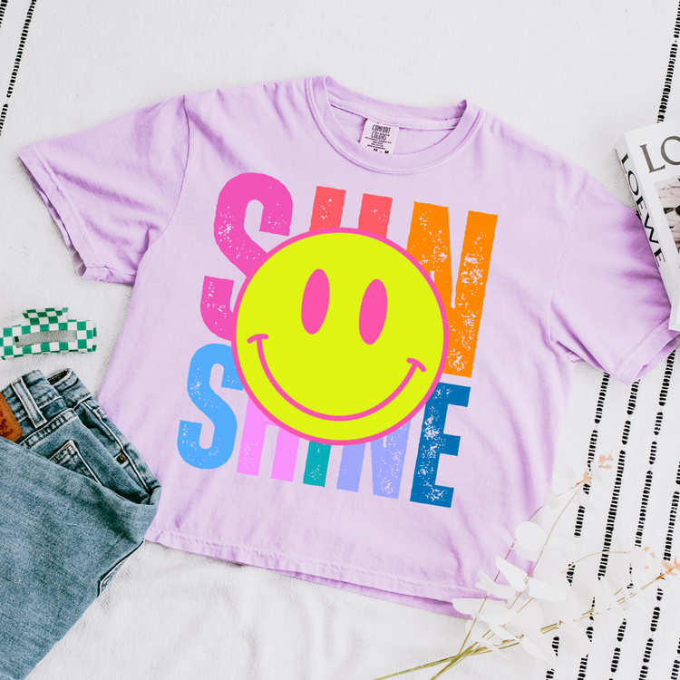 Sun Shine Smiley Cropped Comfort Colors Graphic Tee