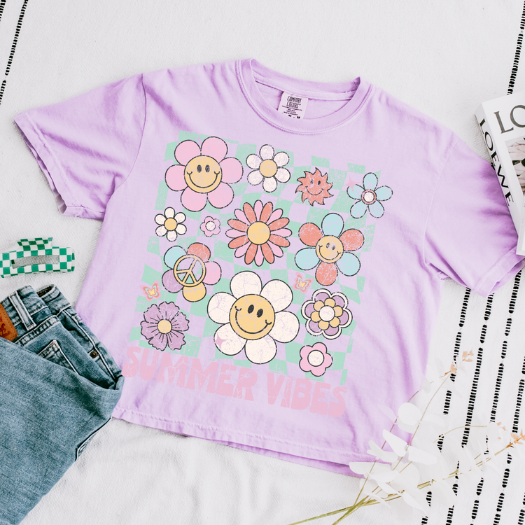 Summer Vibes Floral Smiley Comfort Colors Graphic Tee