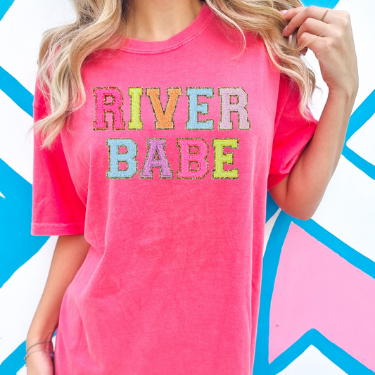 River Babe Faux Patches Comfort Colors Graphic Tee