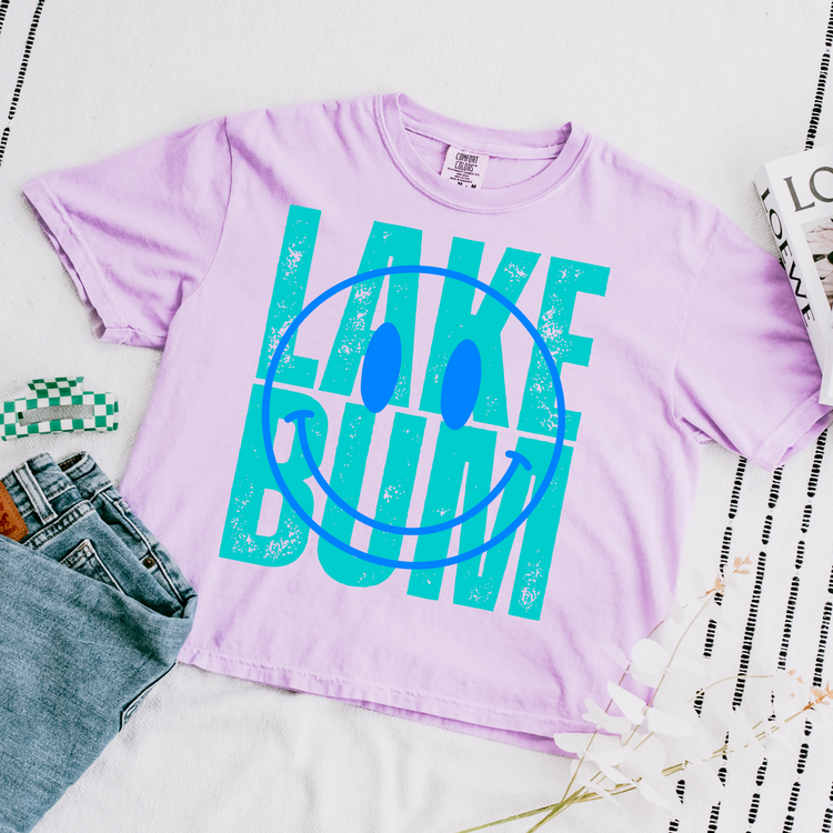 Lake Bum Smiley Cropped Comfort Colors Graphic Tee