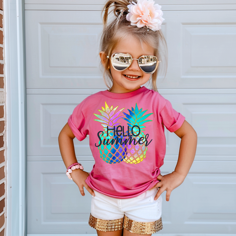 Hello Summer Pineapples Floral Kids Summer Graphic Tee