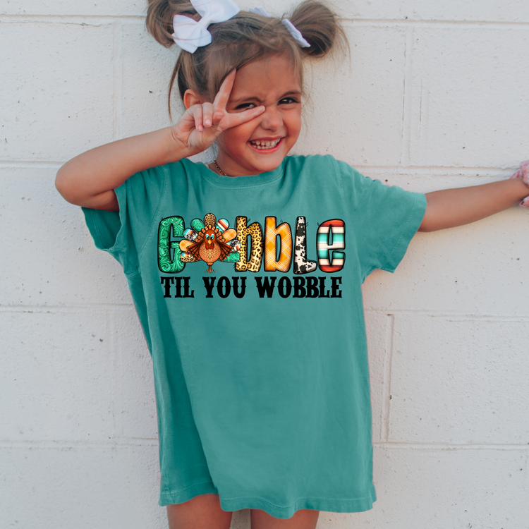 Gobble till You Wobble Comfort Colors Youth Fall Graphic Tee