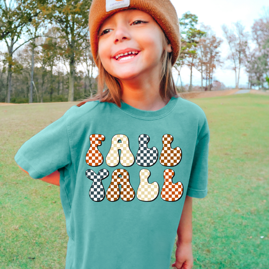 Checkered Fall Yall Comfort Colors Youth Fall Graphic Tee