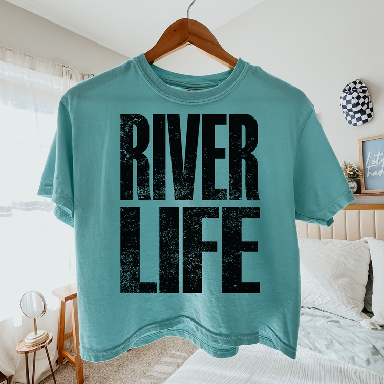 River Life Black Cropped Comfort Colors Graphic Tee