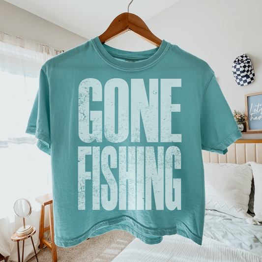 Gone Fishing Cropped Comfort Colors Graphic Tee