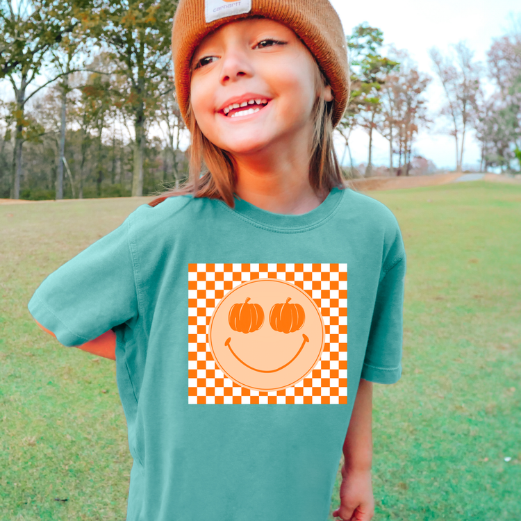 Pumpkin Smiley Comfort Colors Youth Fall Graphic Tee