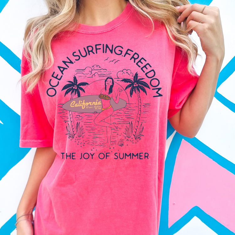 Ocean Surfing Freedom Summer Comfort Colors Graphic Tee