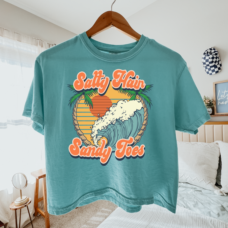 Salty Hair Sandy Toes Cropped Comfort Colors Graphic Tee