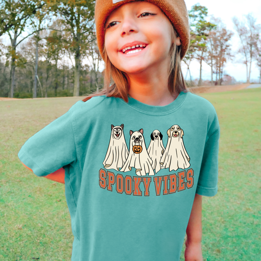 Spooky Vibes Dogs Comfort Colors Youth Halloween Graphic Tee