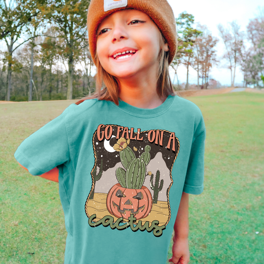 Go Fall On A Catus Comfort Colors Youth Fall Graphic Tee