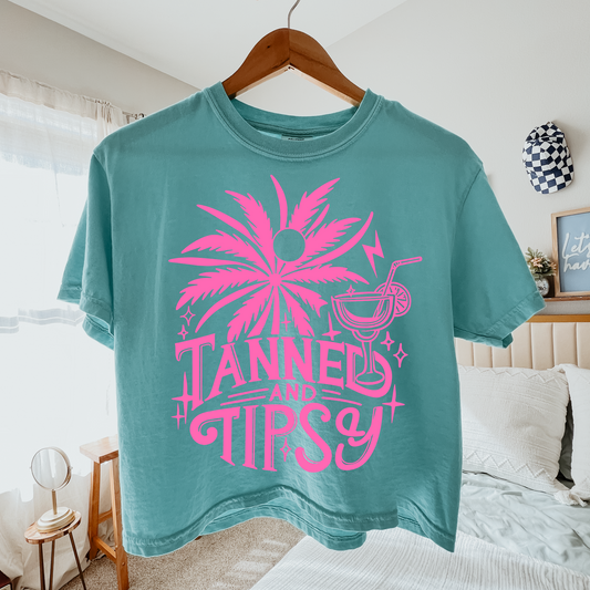 Tanned And Tipsy Cropped Comfort Colors Graphic Tee