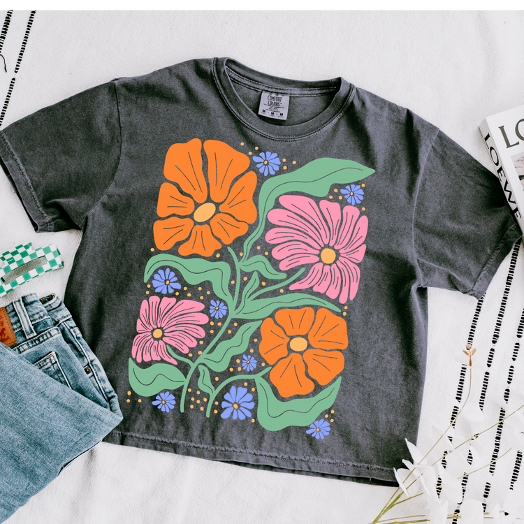 Summer Floral Cropped Comfort Colors Graphic Tee