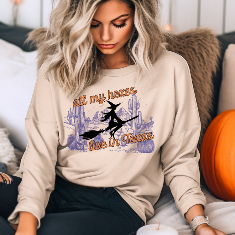 All My Hexes Live In Texas Halloween Sweatshirt