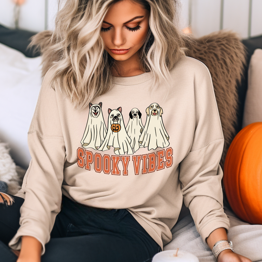 Dog Ghost Spooky Vibes Halloween Sweatshirt