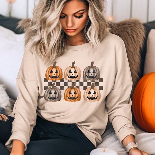 Checkered Pumpkin Halloween Sweatshirt