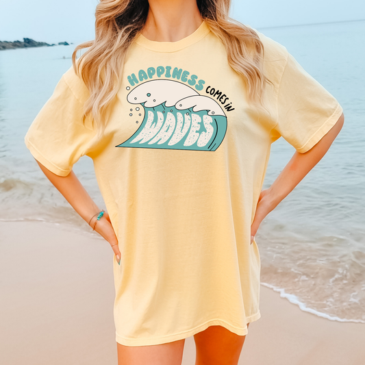 Happiness Comes In Waves Summer Comfort Colors Graphic Tee