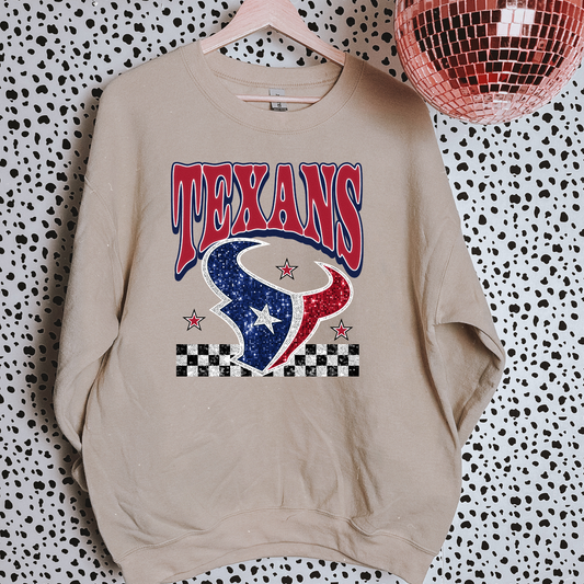 Faux Glitter Texans Sweatshirt