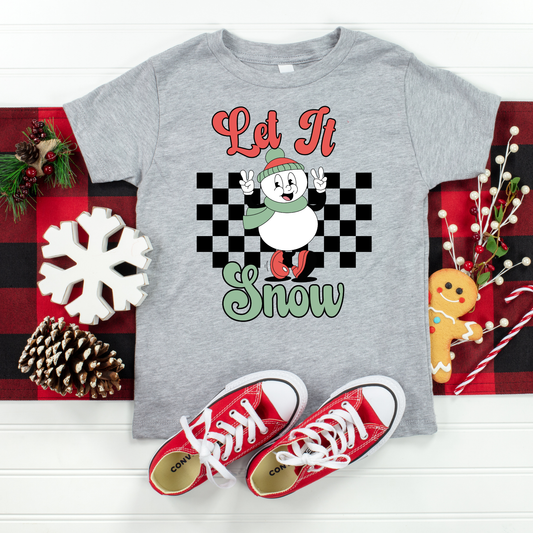 Let It Snow Red Green Christmas Kids Graphic Tee