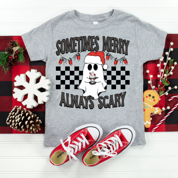 Sometimes Merry Always Scary Christmas Kids Graphic Tee