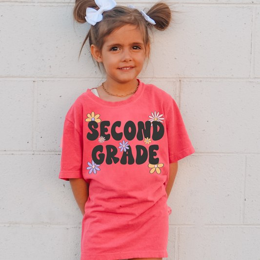 Floral Second Grade Comfort Colors Youth Graphic Tee