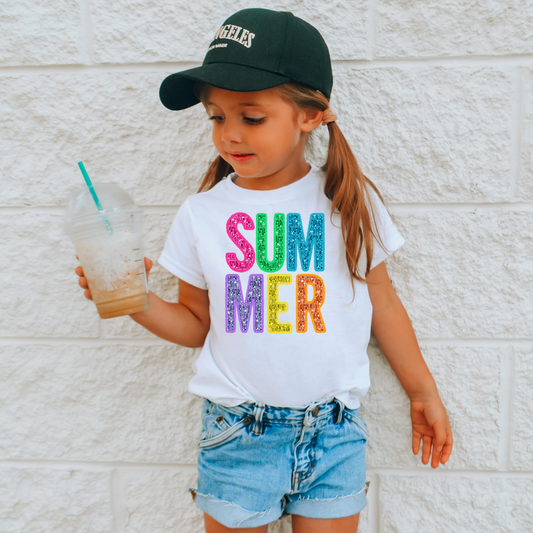 Summer Bright Faux Glitter Kids Summer Graphic Tee